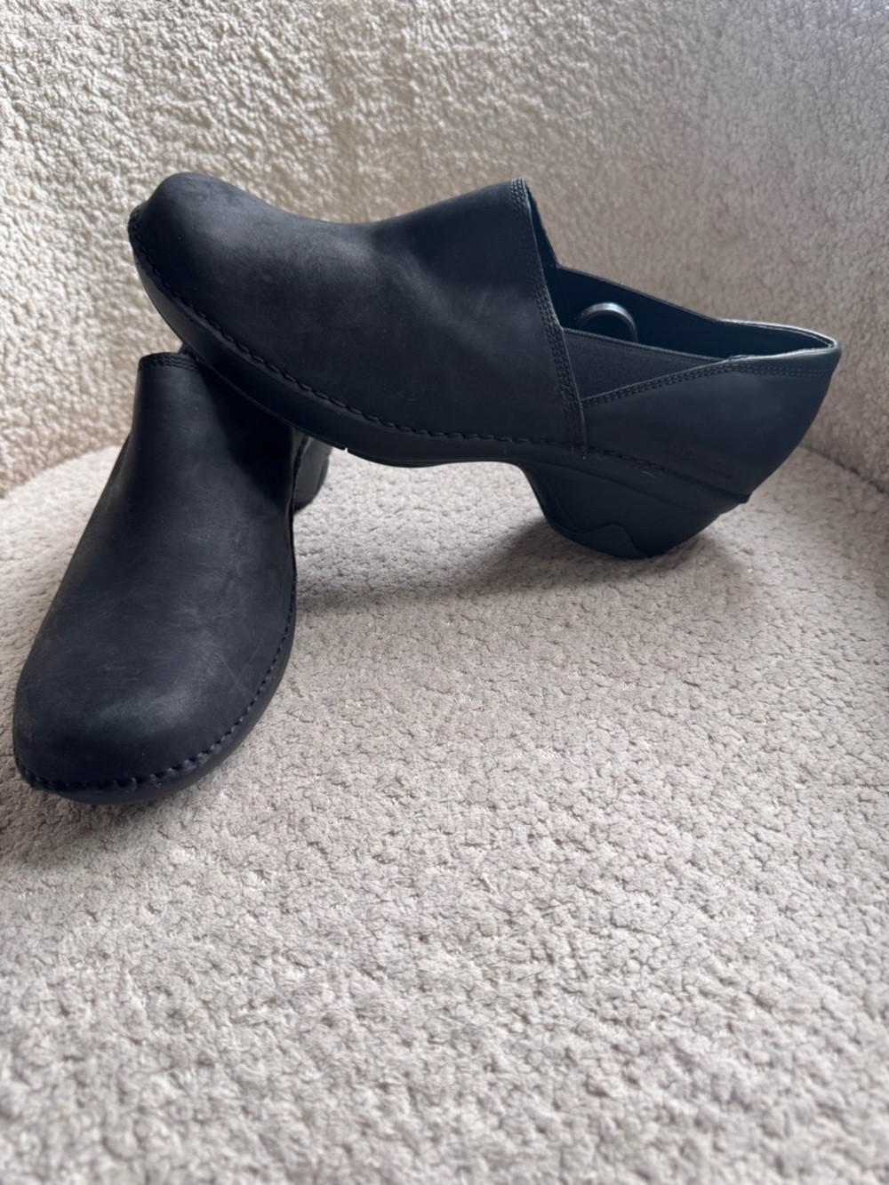 Merrell Emma Black Leather Clogs Slip On Comfort Shoes Womens Size 11 EUC